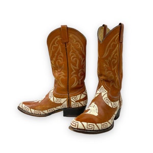 Vintage Rudel Leather Cowboy Boots with Embroidered Horse, Western Boots, Stitched Rodeo Ranch Boots Made in Mexico
