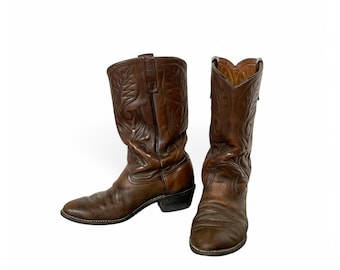 Men's 10 1980s Red Wing Pecos Cowboy Boots / Brown Leather Quilted