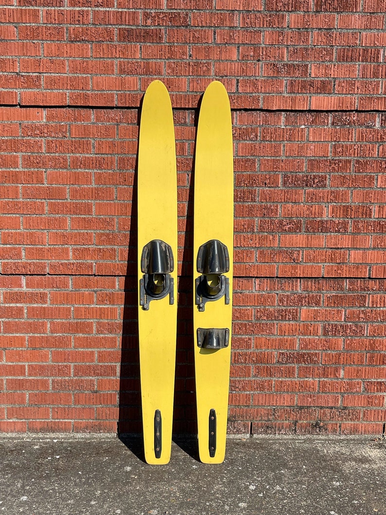 Vintage Water Skis Pair Wooden Water Skis Yellow Water Skis Etsy