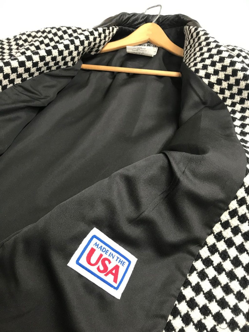 Wool Peacoat Black and White Jacket Vintage Duster Pioneer Wear Coat Womens Wool Jacket Vintage Houndstooth Jacket 1960s Pioneer Wear