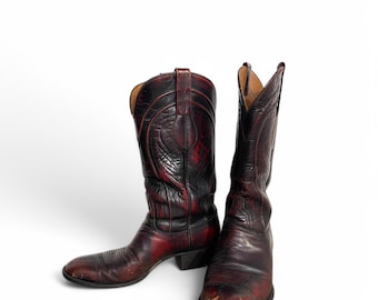 Vintage Lucchese Black Cherry Leather Cowboy Boots – Men's 10D