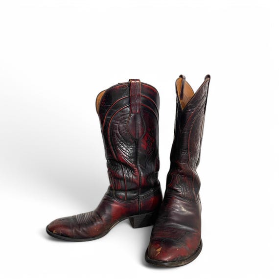 Lucchese メンズ ウエスタンブーツ ダークレッド レザー　9Ｄ Vintage Lucchese Black Cherry Leather Cowboy Boots – Men's 10D - Etsy