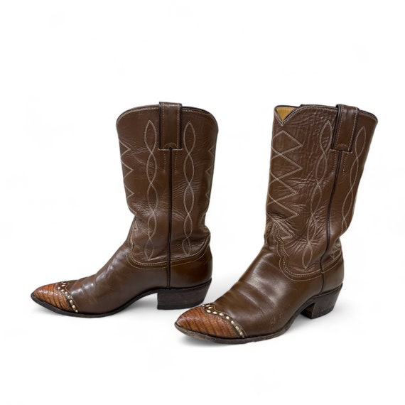 Bottes De Cowboy Vintage Justin Western - Cuir Noir - Homme - Taille US 9