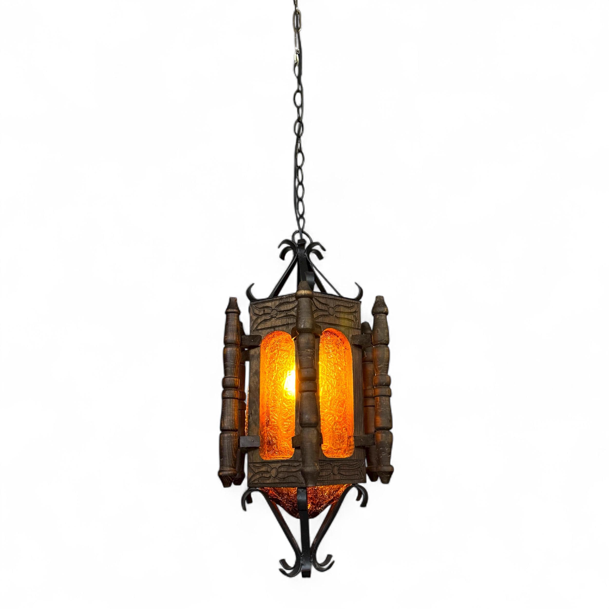 Vintage Spanish Revival Amber Glass Hanging Lamp – Gothic Hacienda Lighting  - Etsy, image size:2500x2500