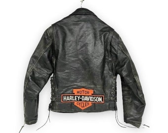 Vintage Harley Davidson Leather Biker Jacket, Size Medium Motorcycle Coat with Cycle Patch, Wilsons Leather Thinsulate