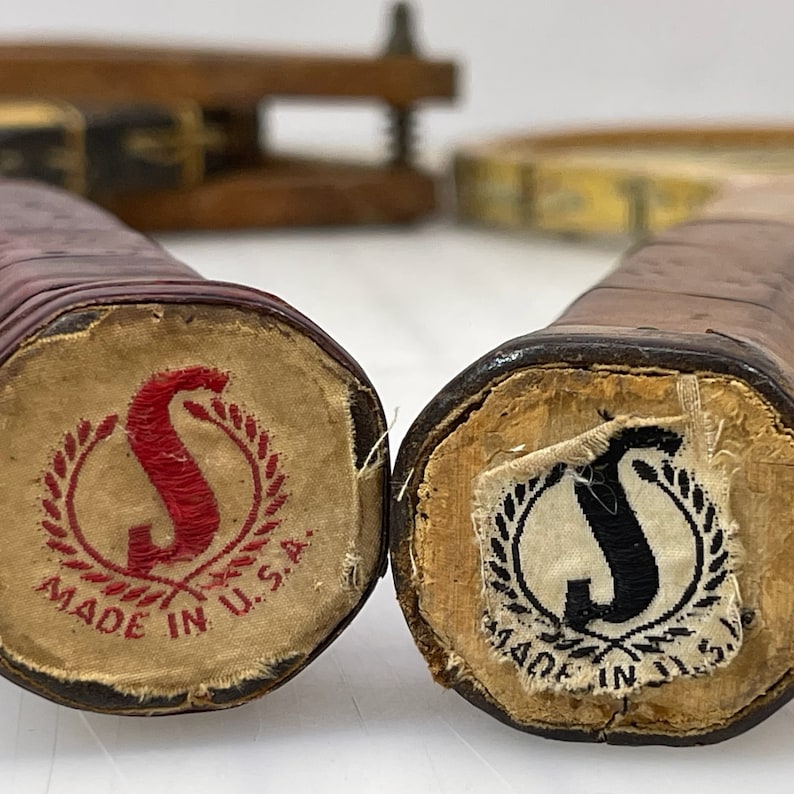 Vintage Wooden Tennis Racket Pair, Spalding Fast Flite, Paucho Segura Special Model with racket press, sports collectible game room decor.