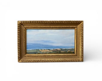 Vintage Gilded Framed Landscape Painting Original - Coastal Water Scene (20.25" x 12.5")