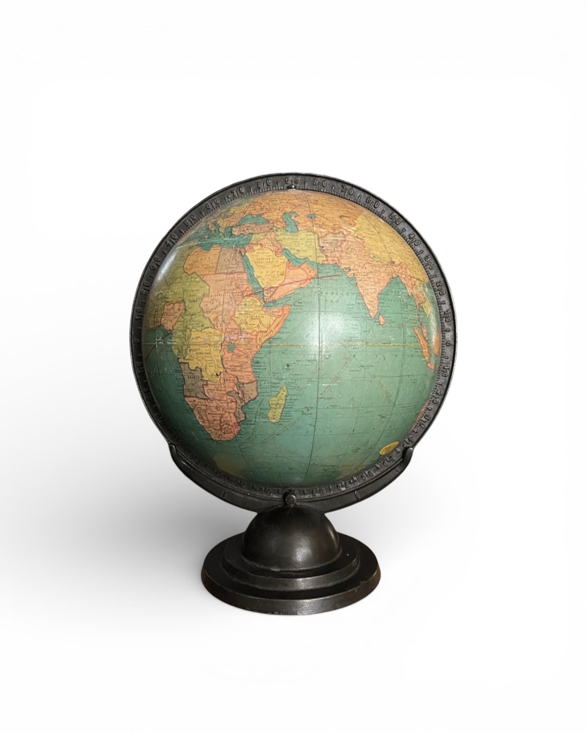 Antique Cram's Terrestrial World Globe With Cast Iron Base