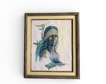 Vintage Impasto Portrait Painting Framed - Popo Ruby Lee Inspired 37.5 x 31.5 Inches