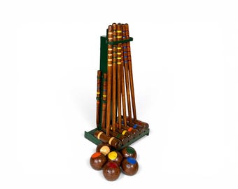 Vintage Croquet Set – 6 Player Wooden Lawn Game with Stand