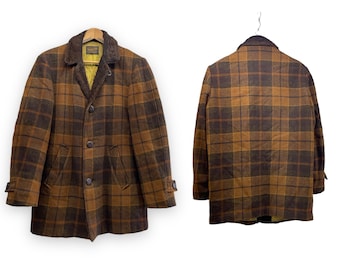 Vintage 70s Pendleton Wool Jacket Top Coat Plaid Quilted