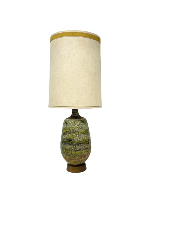 Large Vintage Lava Glaze Lamp With Vintage Shade Ceramic Etsy