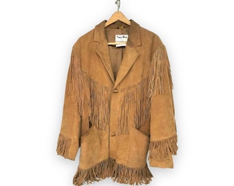 Vintage Pioneer Wear Leather Fringe Jacket Size 2X, Vintage Western Wear, Suede Jacket for Men, 1970s Outerwear, Boho Festival Clothing