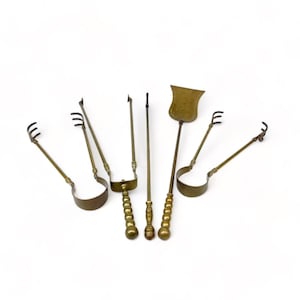 Vintage Fireplace Tool Set - Solid Brass Poker, Shovel, Tongs, Hearth Accessories, Mantel Home Decor Set, Fire Pit Accessories