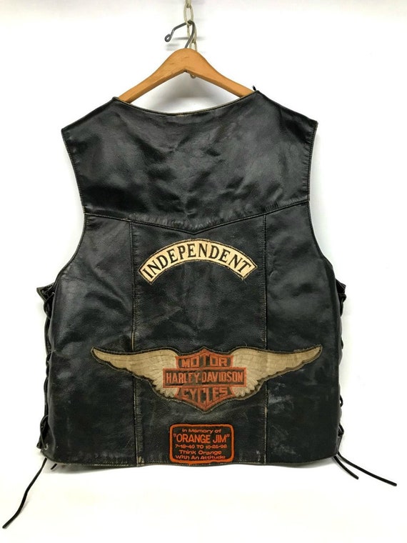 Vintage Black Leather Harley Davidson Vest All American Rider