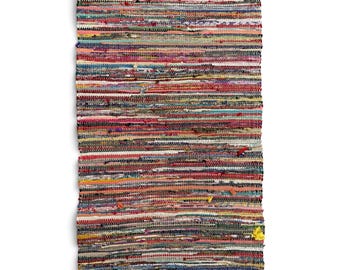 Vintage Handwoven Rag Rug - Colorful Woven Textile Farmhouse Decor