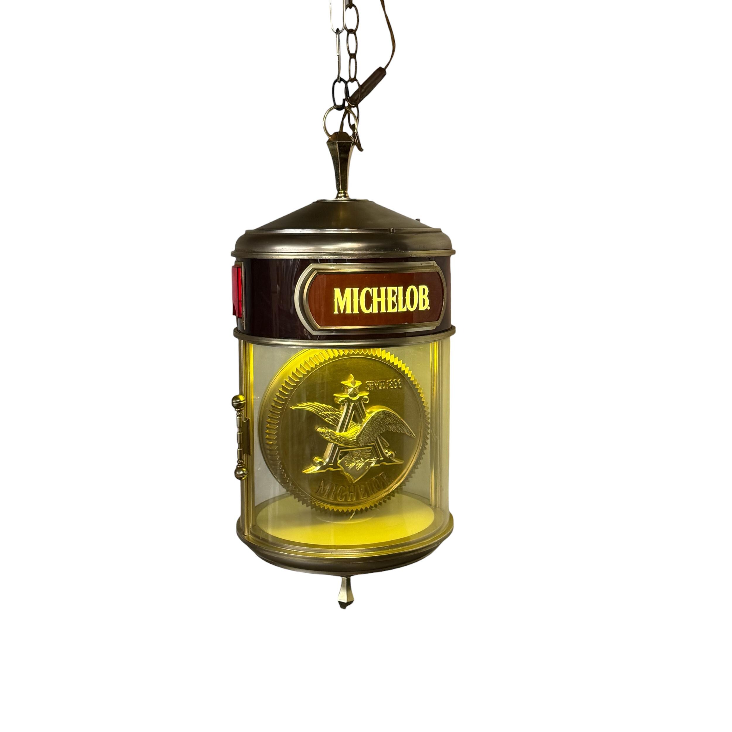 Vintage Michelob Hanging Motion Beer Light, Rotating Medallion