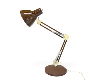 Vintage Mid Century Articulating Lamp, Swing Arm Light, Retro Adjustable Chocolate Brown Task Light, Mcm Lighting, Modern Office Decor