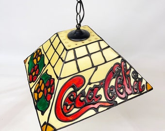 Vintage Coca Cola Light, Plastic Coca Cola Swag Lamp, Swag Pool Table Light, Swag Bar Light, Coca Cola Pendant Stained Glass Style Light