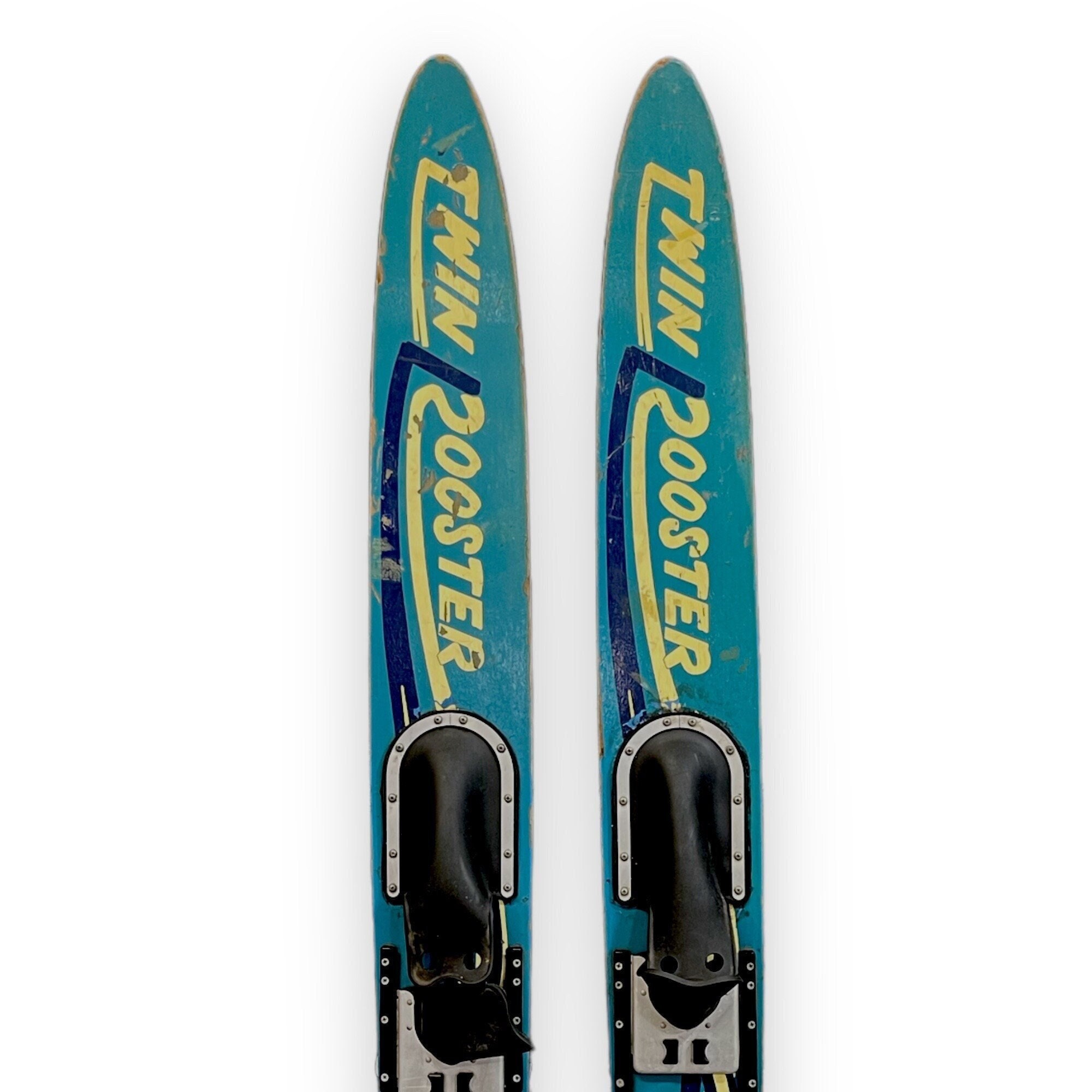 Vintage Wooden Water Skis – Turquoise & Yellow, Nautical Decor - Etsy