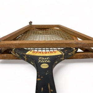 Vintage Wooden Tennis Racket Pair, Spalding Fast Flite, Paucho Segura Special Model with racket press, sports collectible game room decor.