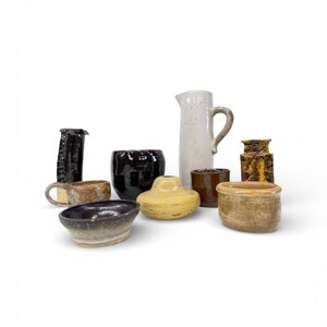 Vintage 9 Piece Pottery Set - Studio Pottery Earth Tone Collection - Handmade Pottery Pitcher, Bowl, Bud Vase, Flower Vase