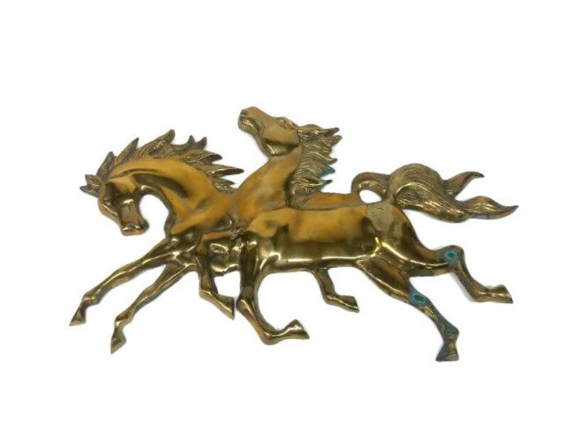 Vintage Solid Brass Running Horses Wall Hanging Brass Wild Etsy