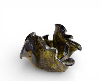 Vintage Sculptural Studio Pottery Bowl - Organic Ruffled Form Ceramic