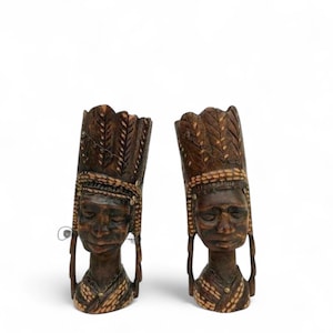 Vintage Hand Carved Tribal Wall Art Pair - Authentic Ethnic Decor for Boho Chic Interiors, Unique Home Accents, Tribal Wooden Wall Hanging