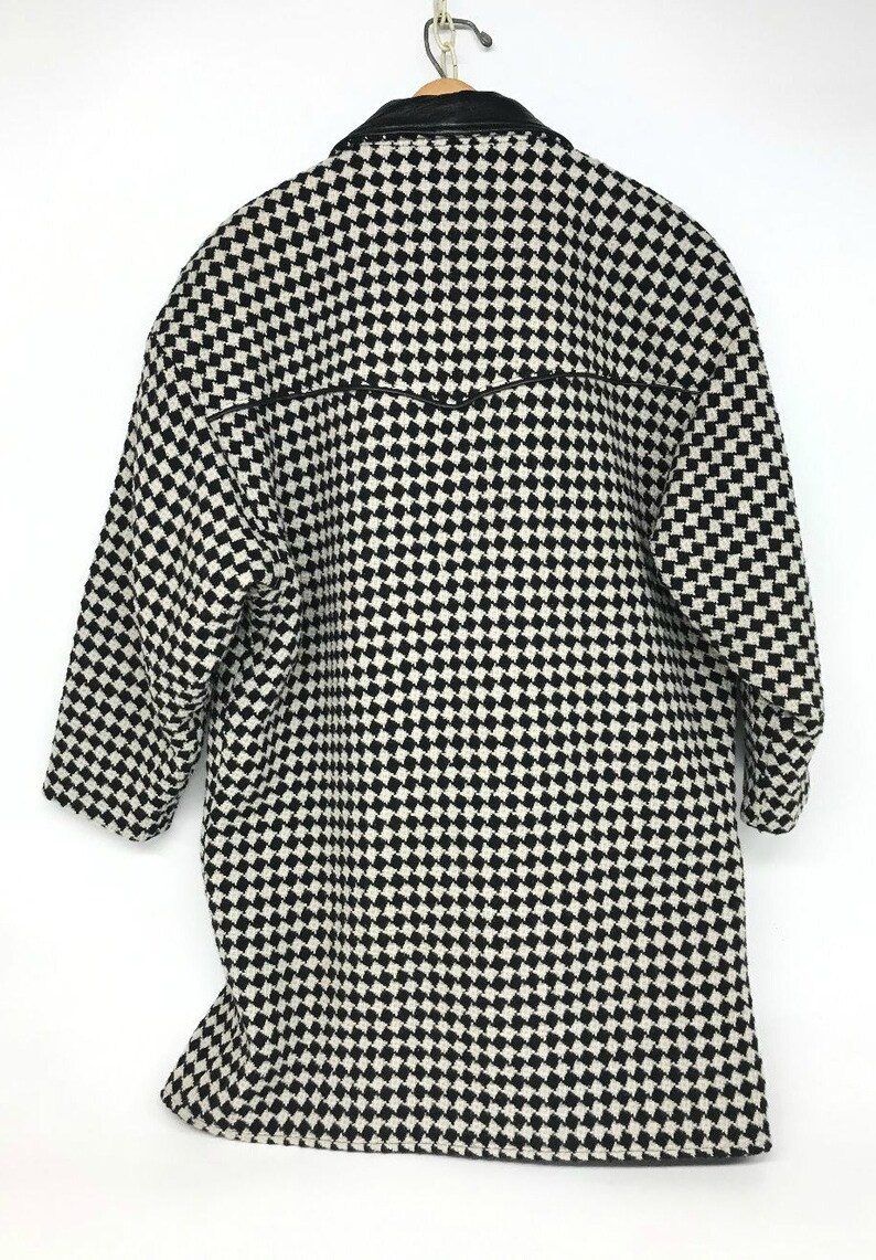 Wool Peacoat Black and White Jacket Vintage Duster Pioneer Wear Coat Womens Wool Jacket Vintage Houndstooth Jacket 1960s Pioneer Wear