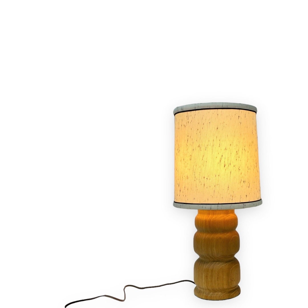 Vintage Solid Wood Mid Century Lamp, MCM Wood Lamp With Vintage Shade