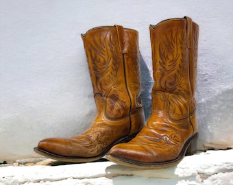 Vintage Acme Cowboy Boots, - 1970s Circle A Cowboy Boots, Size 10D Cowboy Boots, Cowboy Western Boots, Western Ranch Boots, Tall Shaft Boot