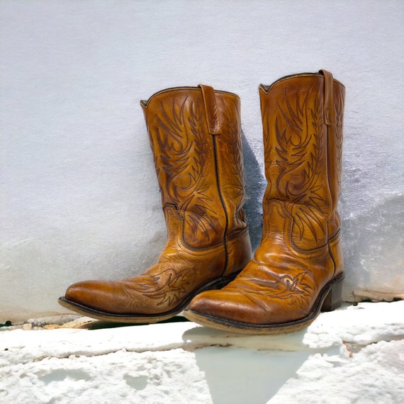 VTG 70s Roebucks Leather Side Zip Western Square Toe Ankle Boots Mens size  10 B