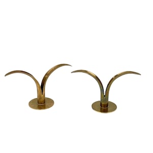 Vintage Ystad Metall Brass Candle Holders - Mid Century Modern Decor, Scandinavian Design, Lily Candlestick Holder, Danish Modern Decor