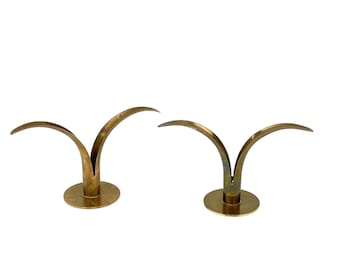 Vintage Ystad Metall Brass Candle Holders - Mid Century Modern Decor, Scandinavian Design, Lily Candlestick Holder, Danish Modern Decor