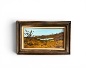 Vintage Desert Landscape Painting - Joshua Tree Art  Southwestern Mountain Wall Decor