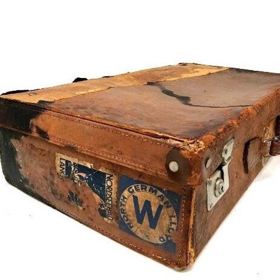 Vintage Suitcase with Travel Stickers, Vintage Lu… - image 2