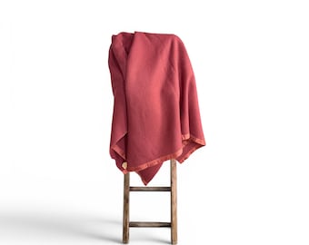 Vintage Cranberry Wool Blanket Satin Trim, Golden Dawn (64 x 76 in.)