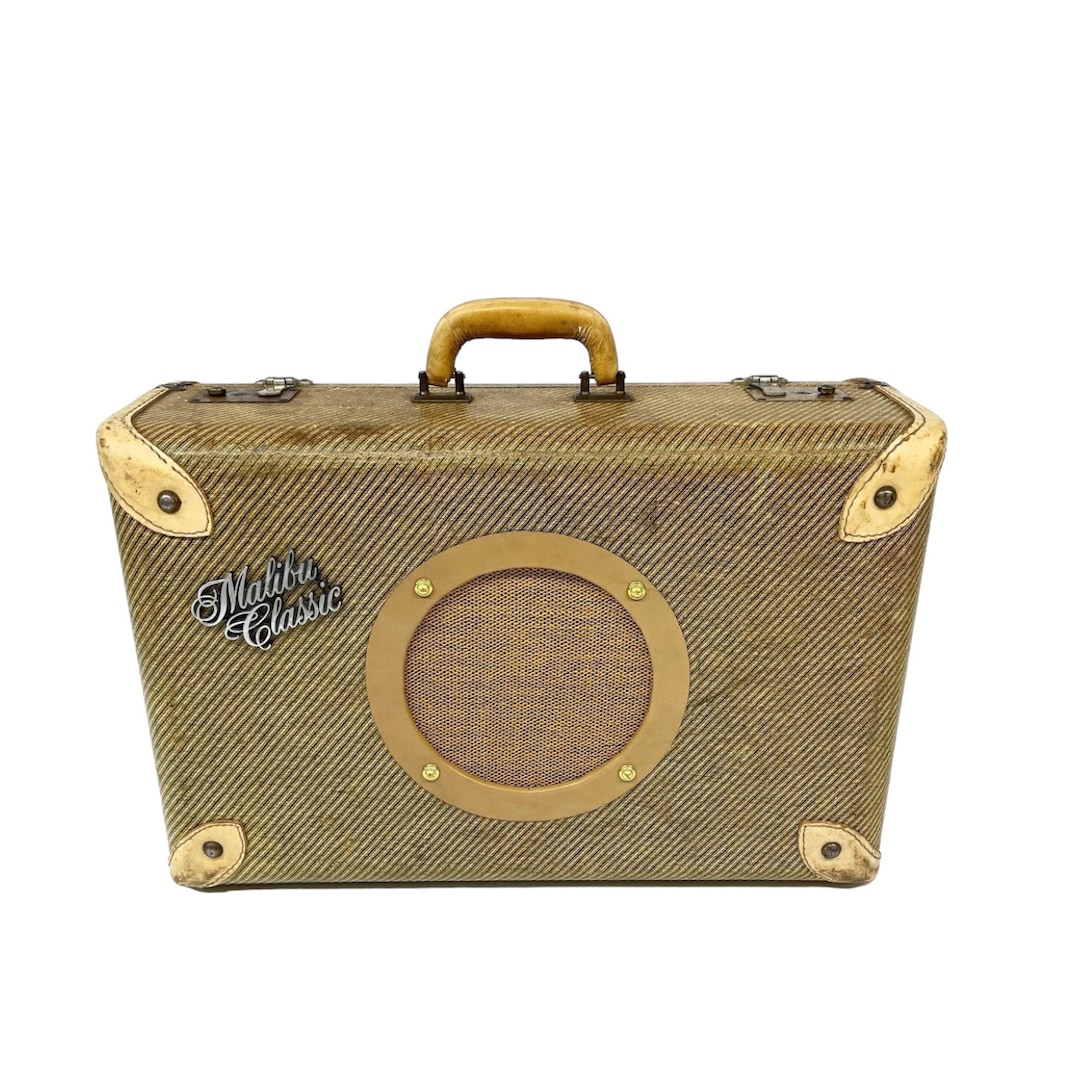 Vintage Suitcase Guitar Amp Speaker, Repurposed Mid Century Suitcase