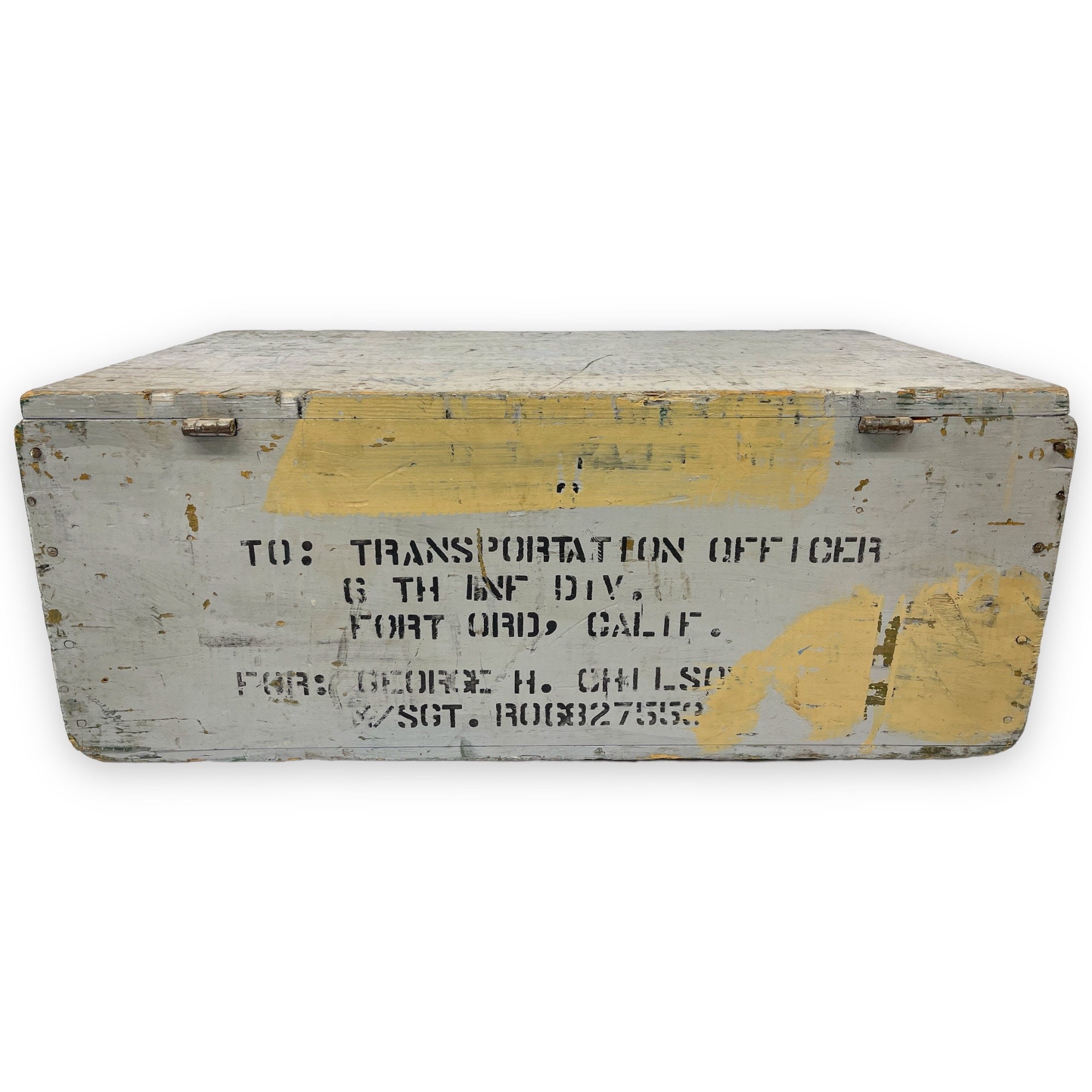 Vintage Wooden Military Crate With Lid - Army Footlocker Vintage Wooden Military Crate With Lid - Army Footlocker