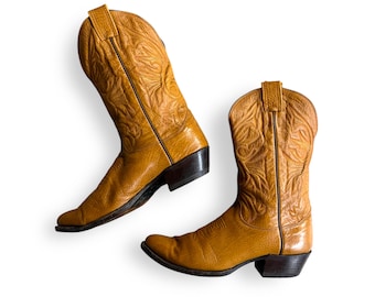 Vintage Olathe Leather Cowboy Boots – Honey Brown Western Wear, USA Made, Size 9.5