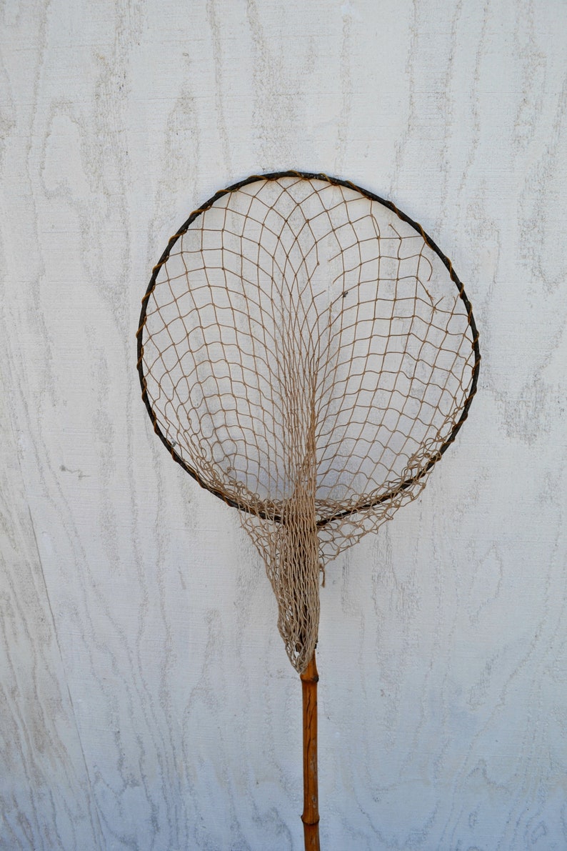 Vintage Fish Net Fishing Hand Net Bamboo Fish Net Pole Etsy
