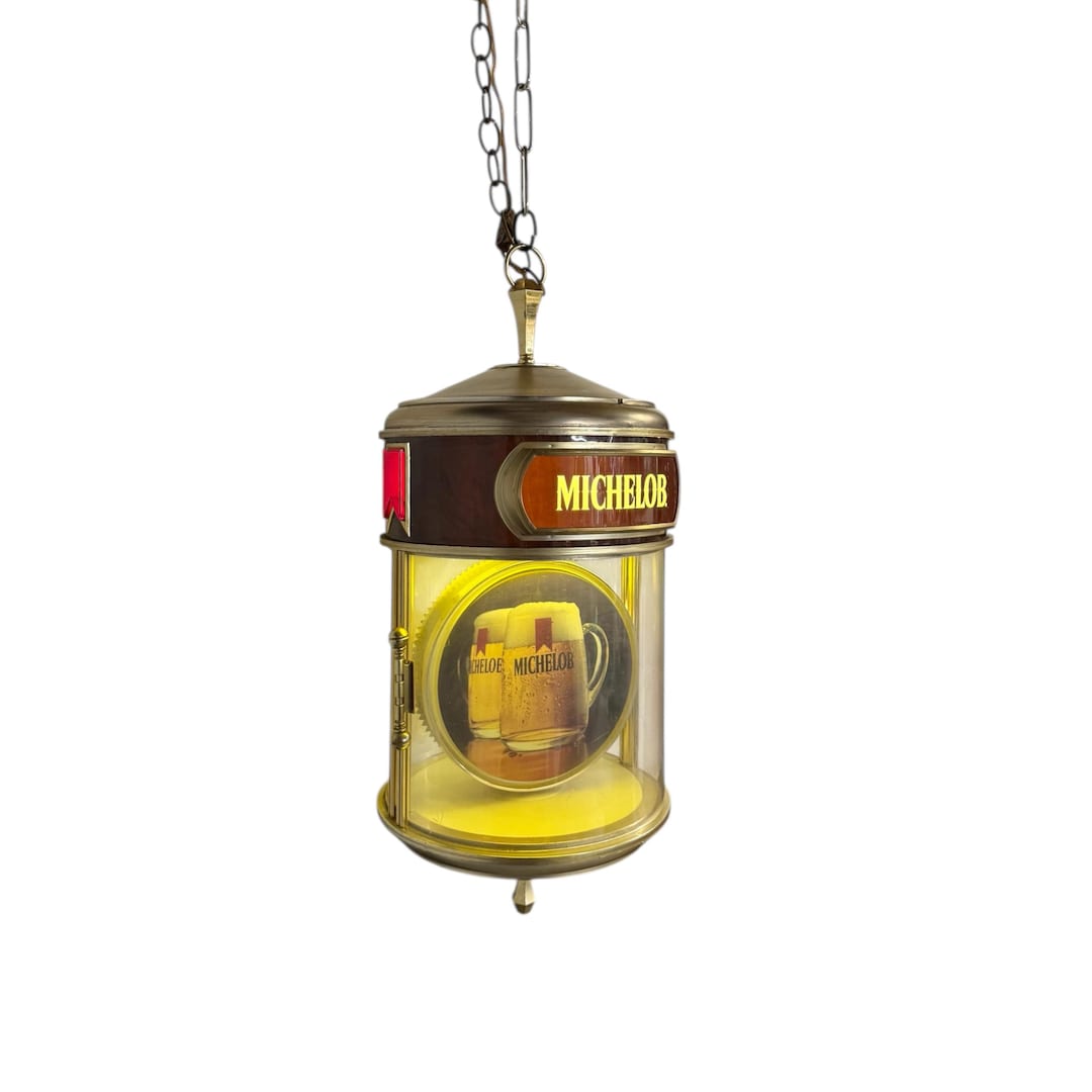 Vintage Michelob Hanging Motion Beer Light, Rotating Medallion