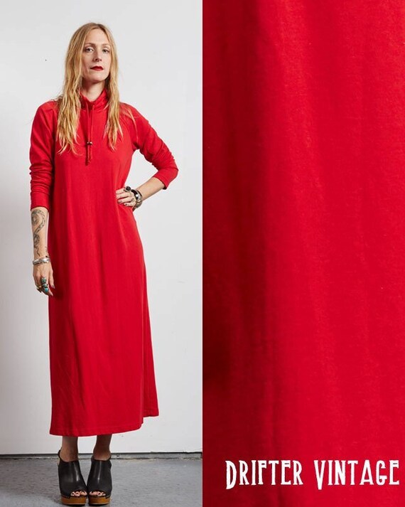 Vintage 80s red BOHO hippie CAFTAN maxi DRESS