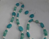 Beautiful Brazilian Blue Aquamarine and Baroque Pearl Necklace Set