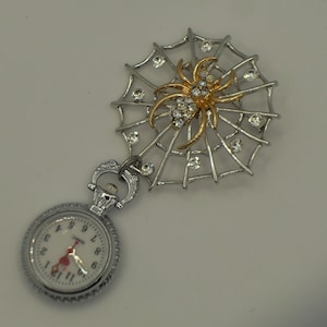 White Crystal Diamante Spider Brooch Fob Horloge