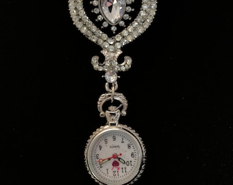 Beautiful Brooch Fob Watch with Diamante Bead