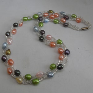 Multi Strand Multi Coloured Freshwater Pearl and Seed Bead Necklace