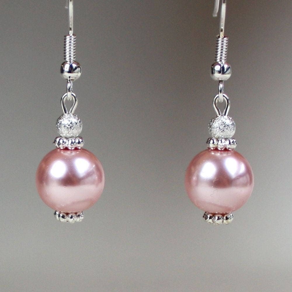 Diamond Pink Pearl Prouds Pearl Drop Earrings Simple Blush Pink Pearl Drop  Earrings Everyday, Light Pink