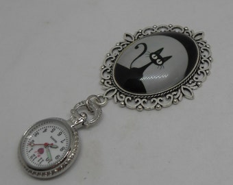 Vintage Black Cat Cabachon Fob Watch